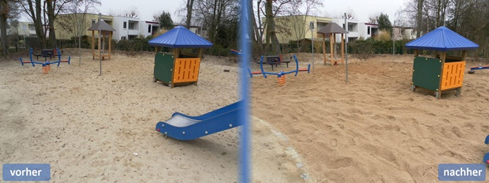 Sandreinigung auf einem Spielplatz für Kleinkinder